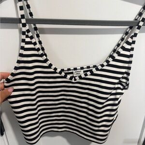 Aritzia Black and White Striped Crop Top
